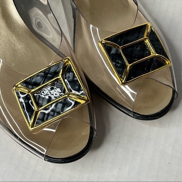 California Magdesians Clear Transparent Enamel Like Wedge Heel Sling Back Y2K - Picture 11 of 13